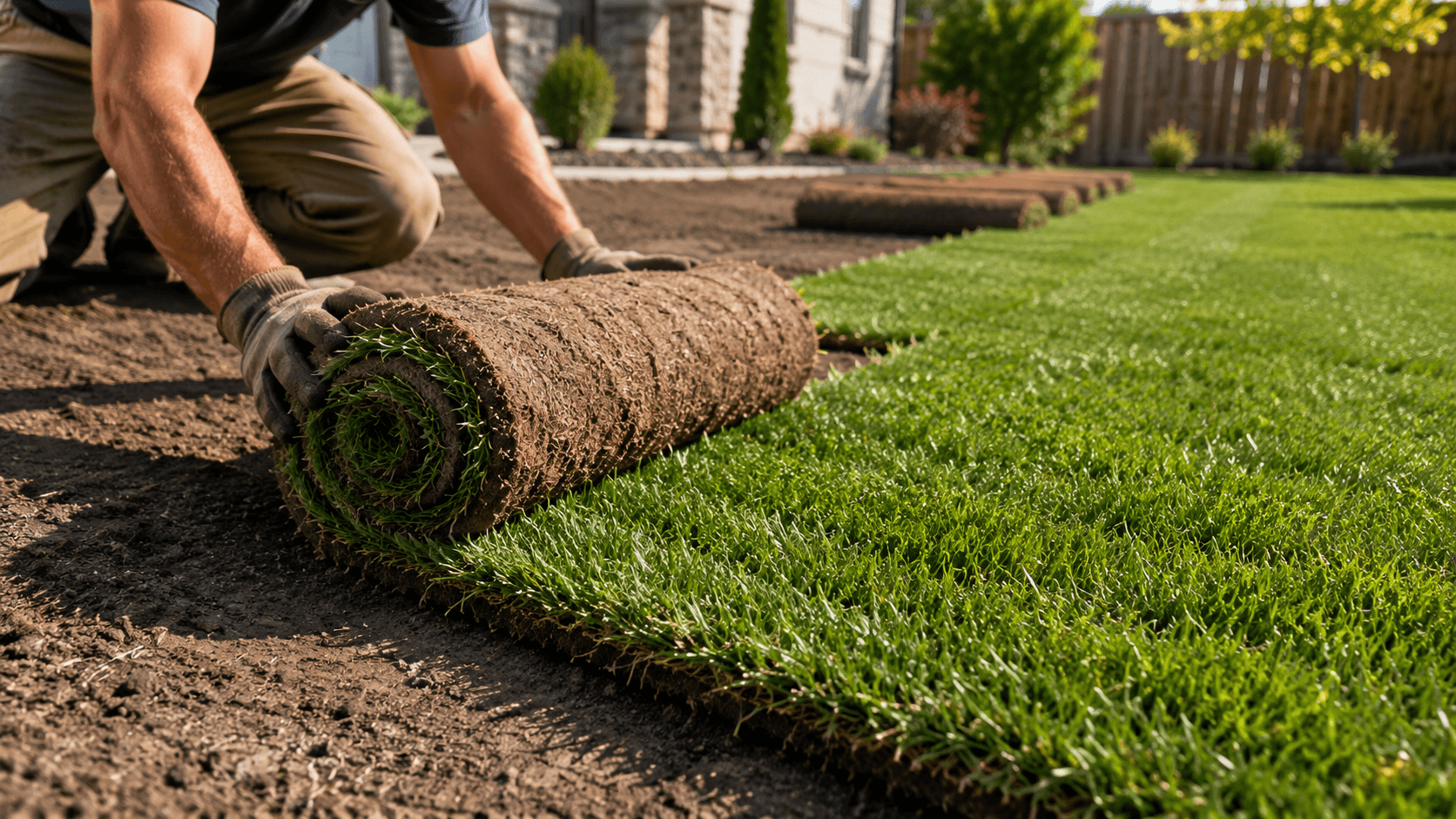 Fresh sod installation creating a lush green lawn in Liberty Lake