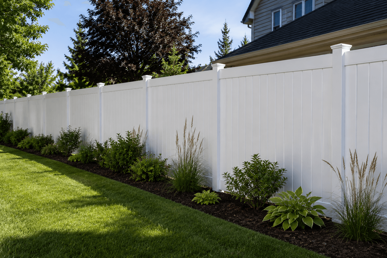 White vinyl privacy fence installation in Coeur d'Alene